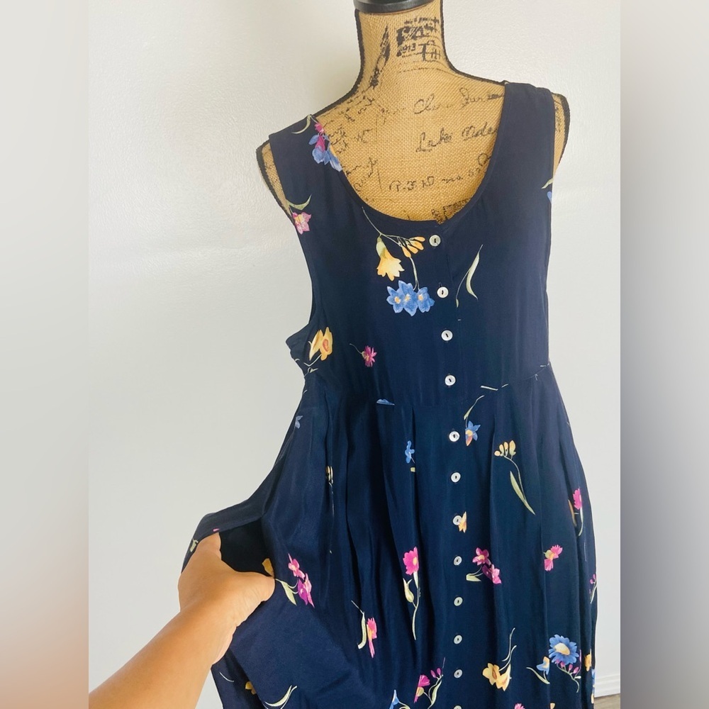 Express 90s Y2K Vintage Pleated Floral Maxi Dress M Cottagecore Mother Pearl USA - Picture 2 of 10
